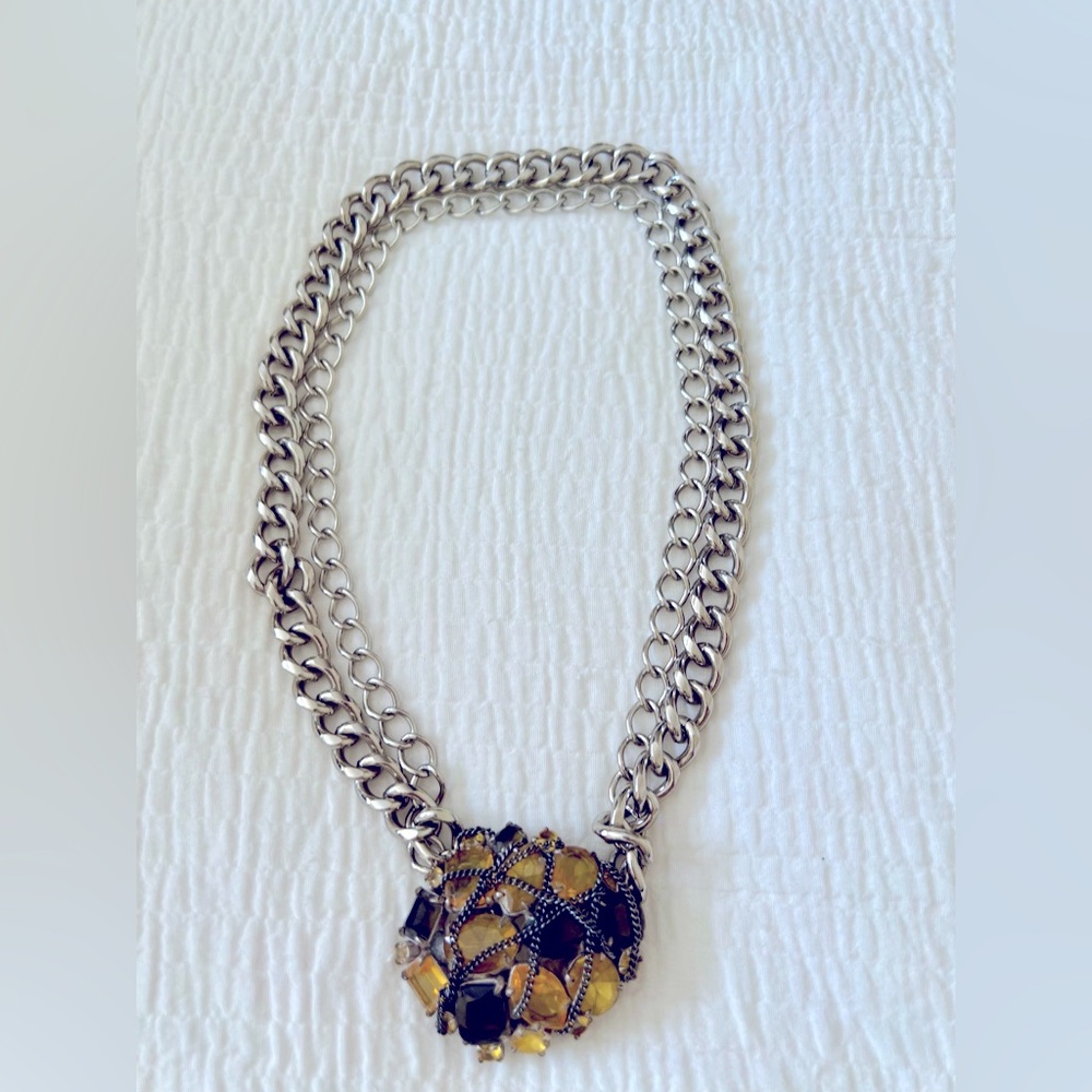 💎 Stella & Dot 💎Elegant Silver Necklace with yellow stones